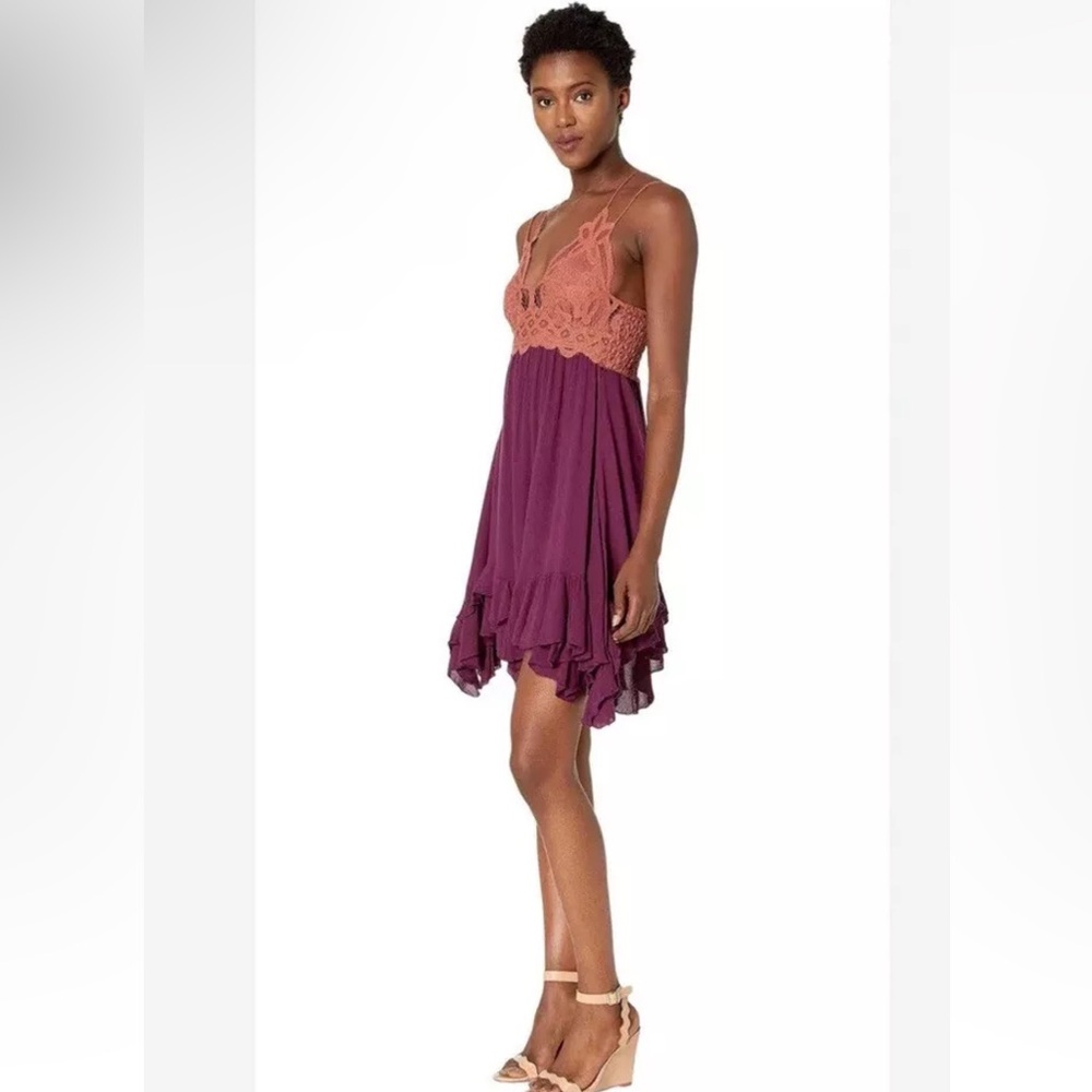 $88 Free People Adella Lace Mini Dress Copper Combo XS - Picture 2 of 6